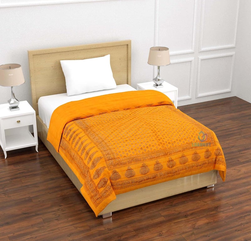 LOARSHY Pure Cotton Floral Printed Quilt Lightweight and Warm Jaipuri Rajasthani Single Bed Razai Soft BlanketRazai for Winters Yellow - Image 2