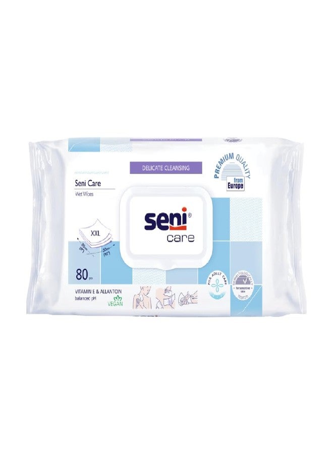 Seni Care wet wipes for Adults | for sensitive skin |with vitamin E and allantoin| nourishes skin | vegan | balanced PH | delicate |dermatologically tested | ready to use bath wipes | white | Size XXL | Pack of 2 | Total 160 Pcs - Image 2