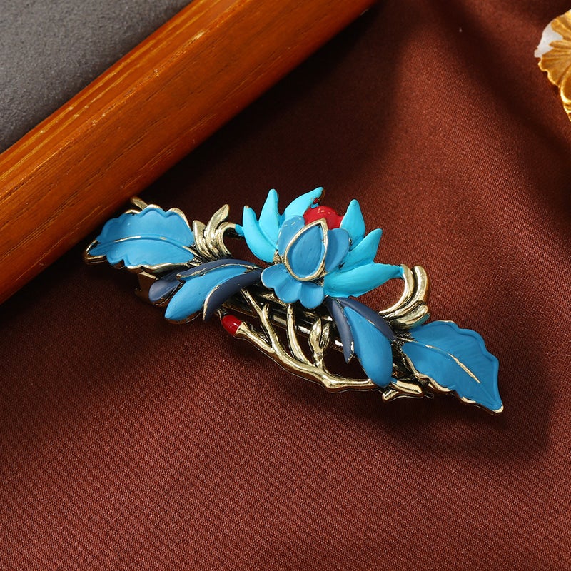 Generic Vintage Chinese Floral Hair Clip Pearls Tassels Little Lotus Burning Blue Hairpin 