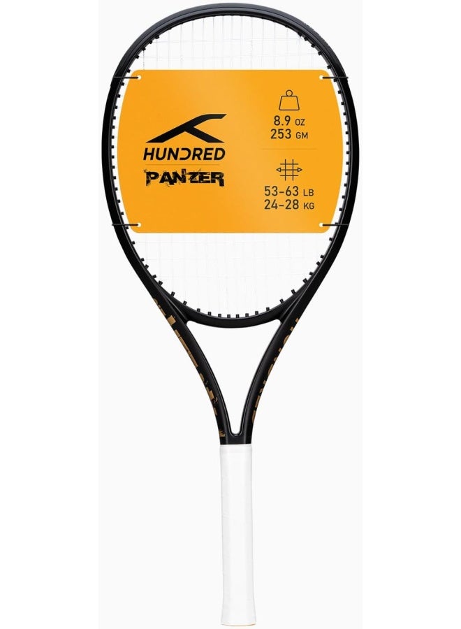 HUNDRED Panzer Strung Tennis Racket With Full Cover | 3 Points Head Heavy | Grip Size 2 (4 1/4 Inches) | 253 Grams (Black) - Image 1