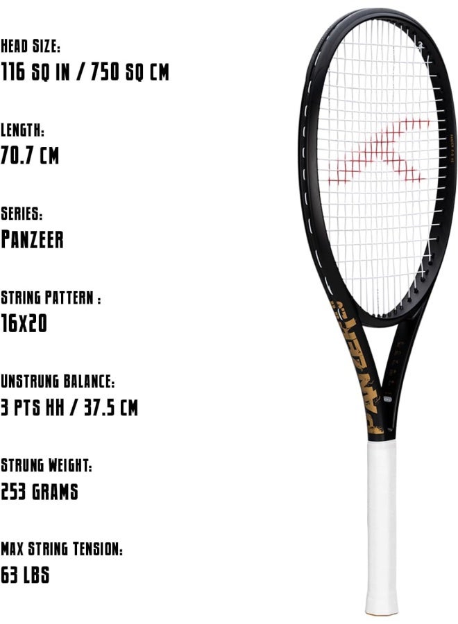 HUNDRED Panzer Strung Tennis Racket With Full Cover | 3 Points Head Heavy | Grip Size 2 (4 1/4 Inches) | 253 Grams (Black) - Image 2