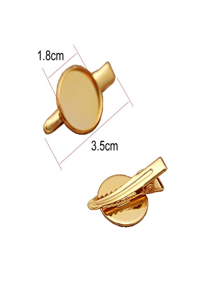 lasenersm 12pcs 3.5cm Metal Alligator Hair Clips with Cabochon Setting Tray Hair Clips with Blank Round Tray Base Alligator Hair Clips Blank Hairgrip Base Trays for DIY Hair Accessories Making, Golden - Image 2