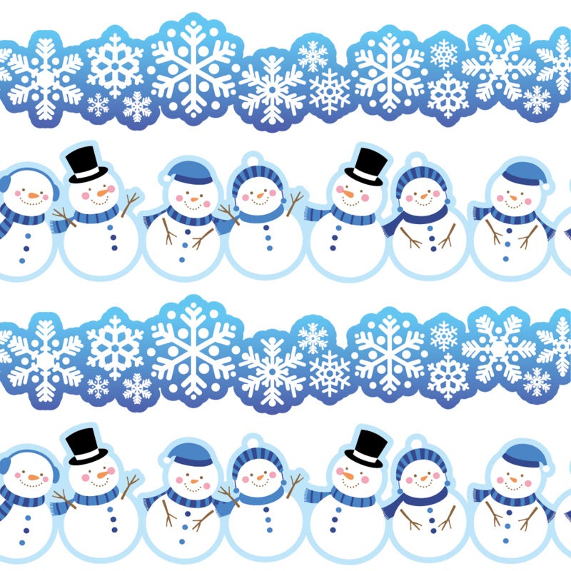 Whaline 68Ft Winter Bulletin Border Sticker Holiday Decoration Borders Snowflake Snowman Wave Trim Border SelfAdhesive Label Sticker for New Year Decor School Classroom Office Chalkboard 60Pcs