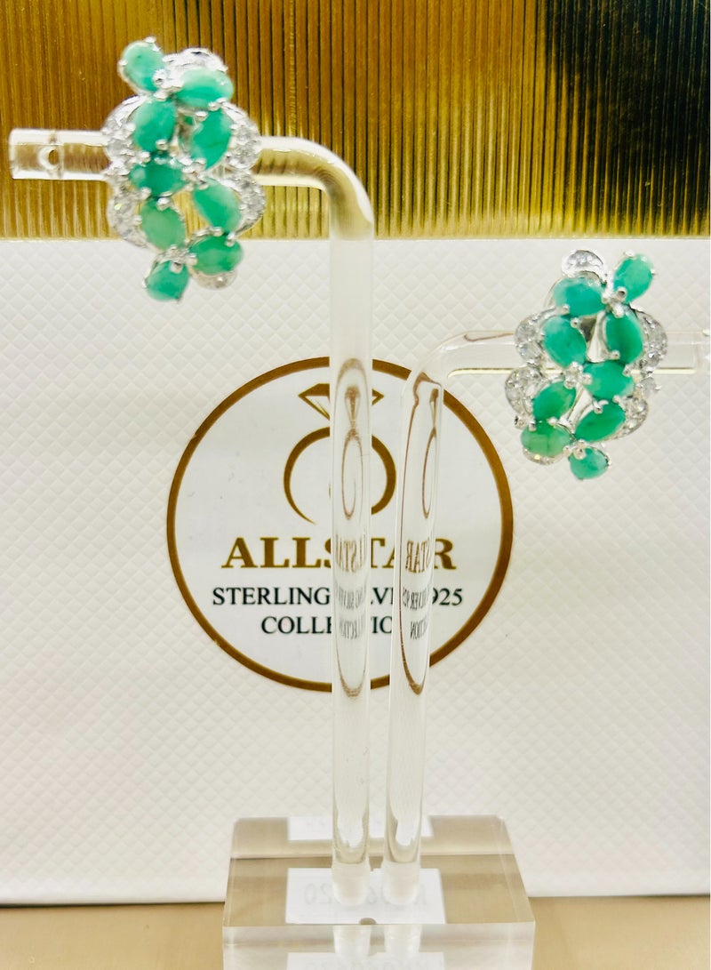 Exquisite Earrings, Locket, and Ring Set with Real Emerald and Zircon Stones | Luxurious Fine Jewelry Set for Women - Image 3