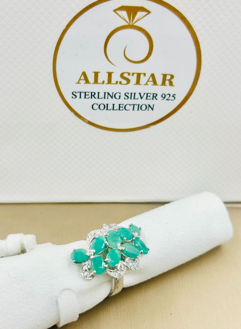 Exquisite Earrings, Locket, and Ring Set with Real Emerald and Zircon Stones | Luxurious Fine Jewelry Set for Women - Image 4
