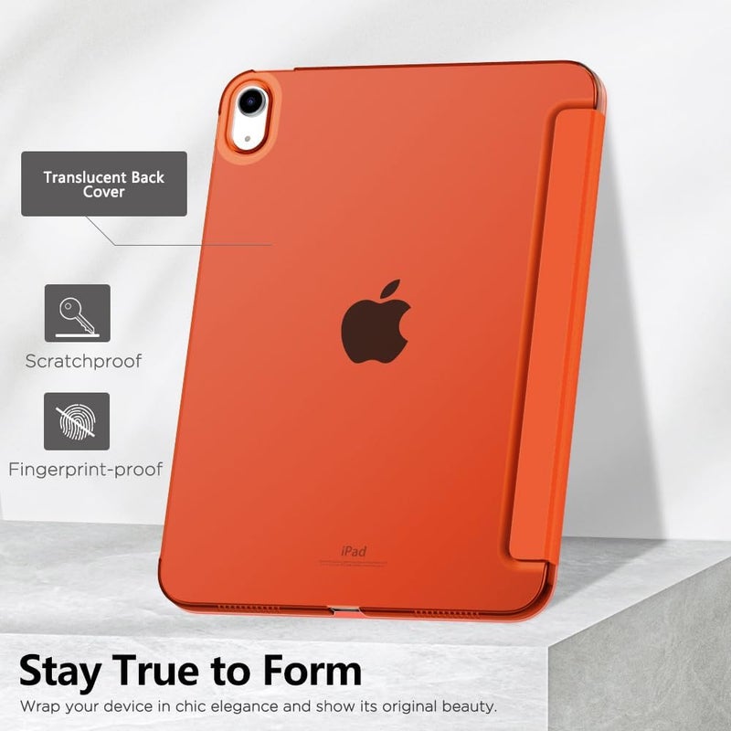 MoKo for iPad 10th Generation Case 2022, Slim Stand Hard PC Translucent Back Shell Smart Cover Case for iPad 10th Gen 10.9 inch 2022, Support Touch ID, Auto Wake/Sleep, Orange - Image 5
