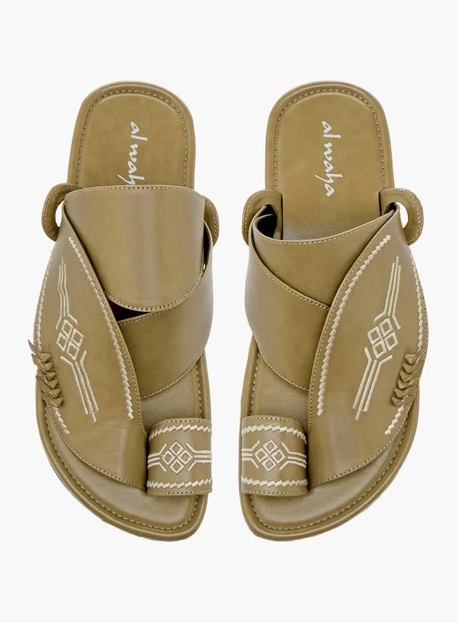 الواحة صنادل عربية رجالية مطرزة سهلة الارتداء مع حلقة إصبع