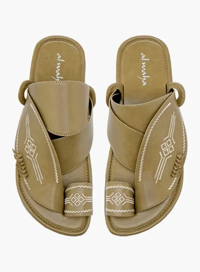 Al Waha Men Embroidered Slip-On Arabic Sandals with Toe Loop