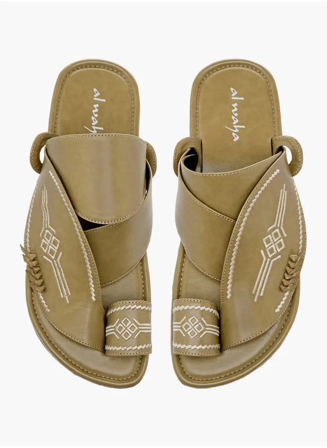 الواحة Men Embroidered Slip-On Arabic Sandals with Toe Loop