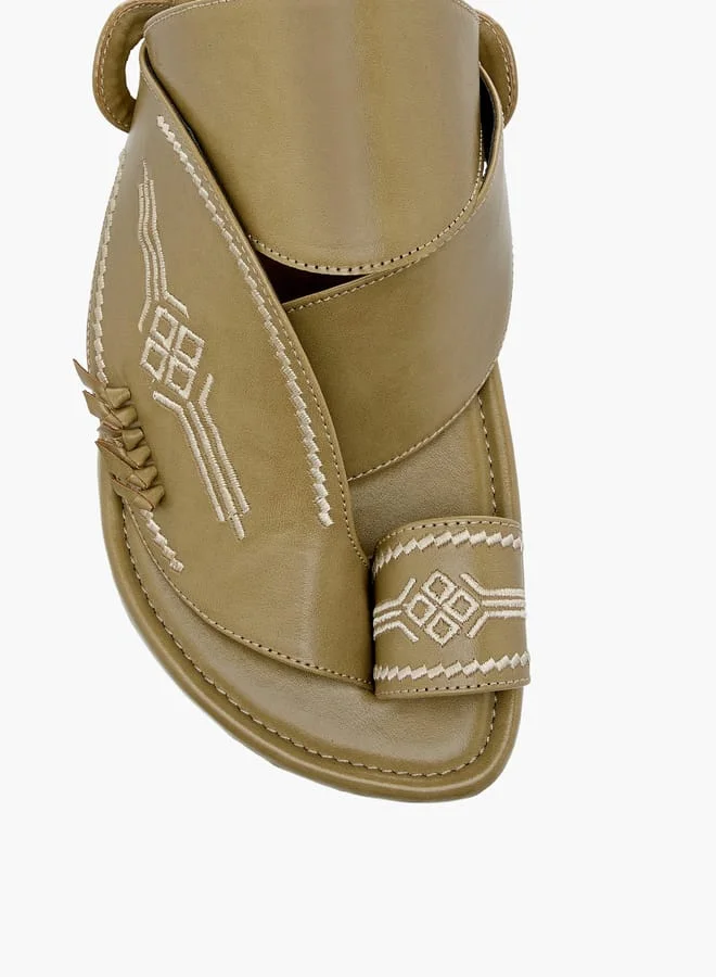 Al Waha Men Embroidered Slip-On Arabic Sandals with Toe Loop