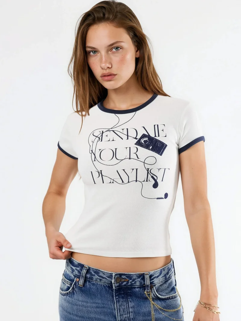 BUSEM Contrast Binding Printed T-Shirt
