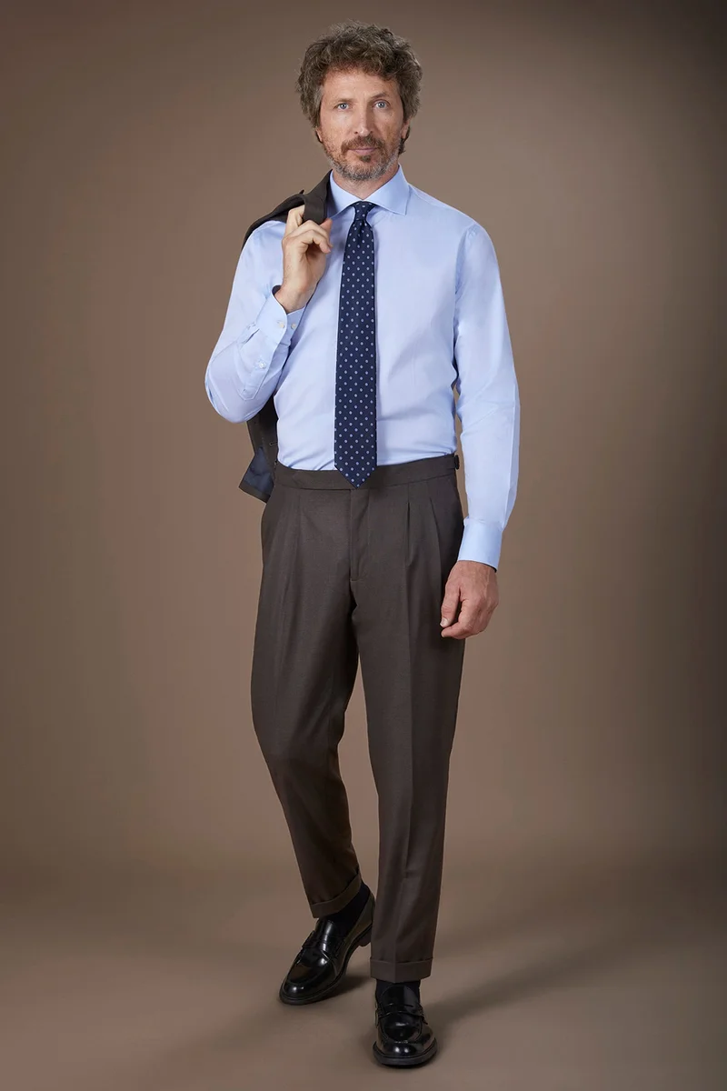 Doppelganger Blue Men's 100% cotton French collar classic shirt stretch slub fabric - Sky for Men | Best Price UAE