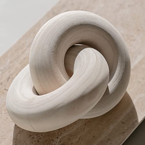 PEAKOLY Wood Knot Decor Natural  Coffee Table Sculpture Wood Chain Link Decor Decorative Chain Wooden Knot Console Table Decoration Items Shelf Decorations Bookshelf Decorative Objects Beige