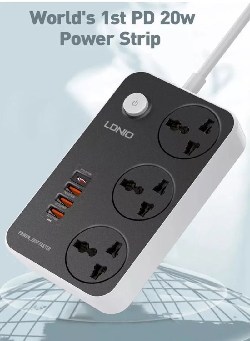 3 Power Socket Extension with Type C PD Port and 3 QC3.0 fast charging Port power strip - Image 3