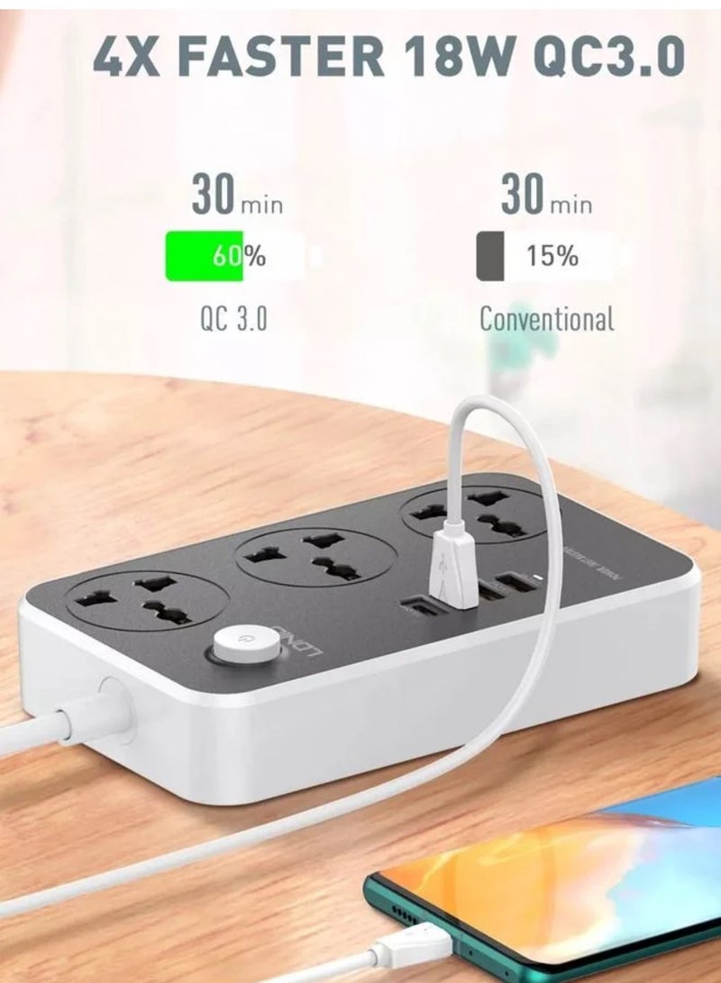 3 Power Socket Extension with Type C PD Port and 3 QC3.0 fast charging Port power strip - Image 4