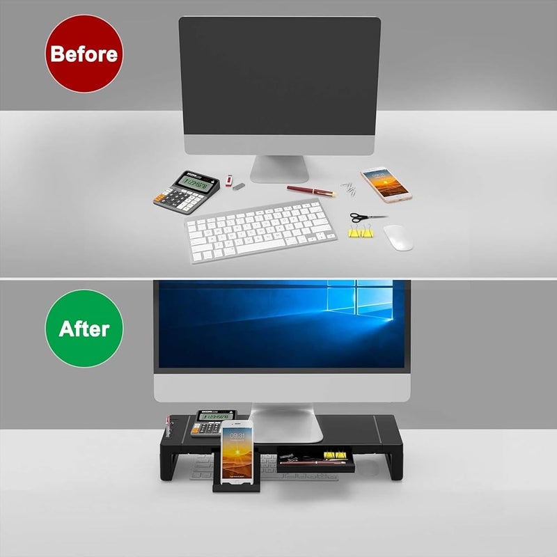 لاكيون دعامة رفع المراقب Lukione مع إضاءة RGB، دعامة مرنة لشاشة الكمبيوتر للمكتب مزودة بمنفذ USB 3.0 ووظيفة الشحن، دعامة للكمبيوتر المحمول والمراقب مع درج تخزين وحامل للهواتف الذكية والأجهزة اللوحية (أسود) - Image 5