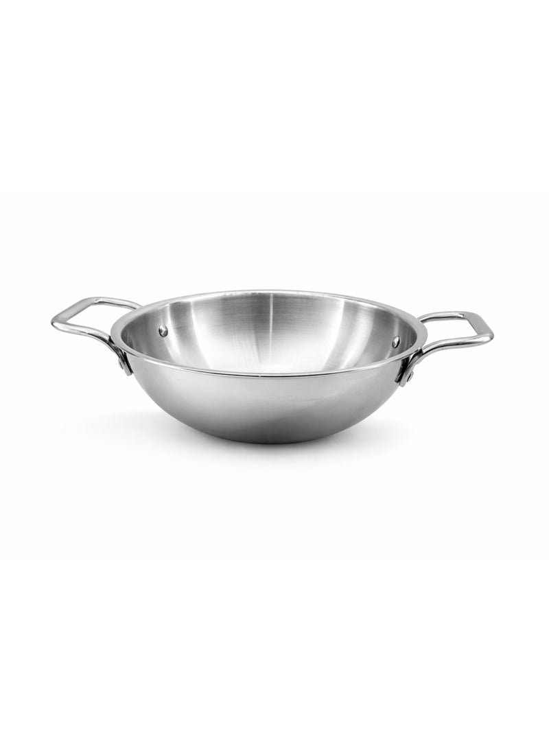 URTRUST UR SERVING PARTNER URTRUST Tri-Ply Stainless Steel Kadai Without Lid – Induction & Gas Compatible – Stay Cool Handles – Premium 18/10 Steel - Induction & Oven Safe - Naturally Non Stick - Dishwasher Safe (Capacity: 7.8 L / Diameter: 32 cm) - Image 1
