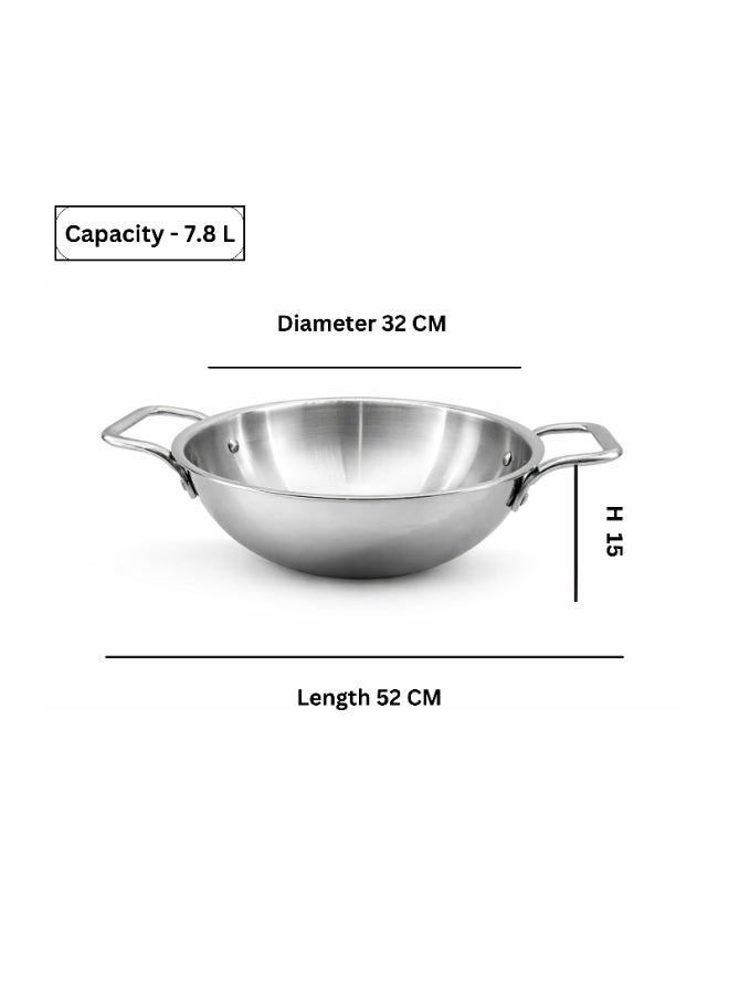 URTRUST UR SERVING PARTNER URTRUST Tri-Ply Stainless Steel Kadai Without Lid – Induction & Gas Compatible – Stay Cool Handles – Premium 18/10 Steel - Induction & Oven Safe - Naturally Non Stick - Dishwasher Safe (Capacity: 7.8 L / Diameter: 32 cm) - Image 2