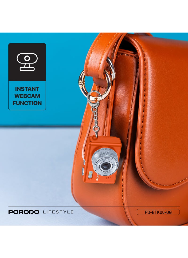 porodo Lifestyle Snap & Go Mini Digital Camera 2MP / Full HD Camera Video Resolution / Portable Camera with Lightweight / 6 Color Filters / Instant Webcam Function / AVI and JPG Format - Orange  - Image 5