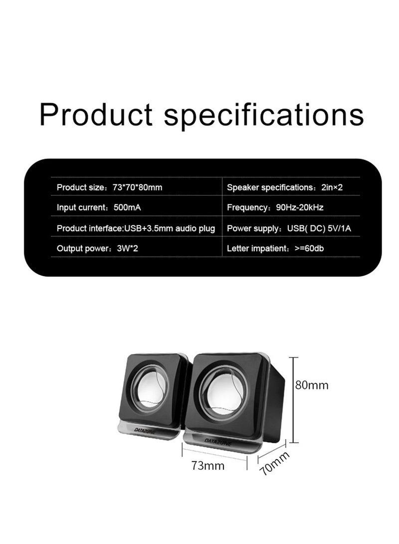 Datazone Mini Desktop Speaker with Sleek Square Design, High Quality Sound, USB and AUX Powered, 3W x 2 Output, Easy to Use for Gaming and Music - Image 5