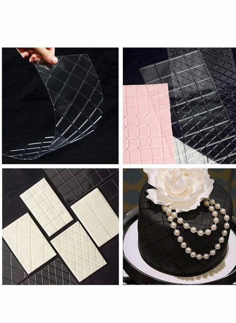 Transparent Cake Fondant Impression Mat, Baking Decoration Tools,Square Diamond Grid Border Vine Lace Texture Embossed Mat for Decorating