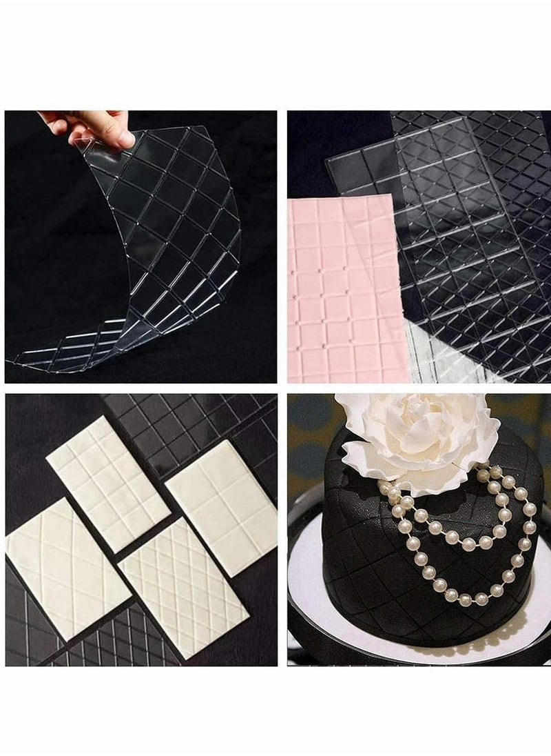 KASTWAVE - Transparent Cake Fondant Impression Mat, Baking Decoration Tools,Square Diamond Grid Border Vine Lace Texture Embossed Mat for Decorating - Image 1