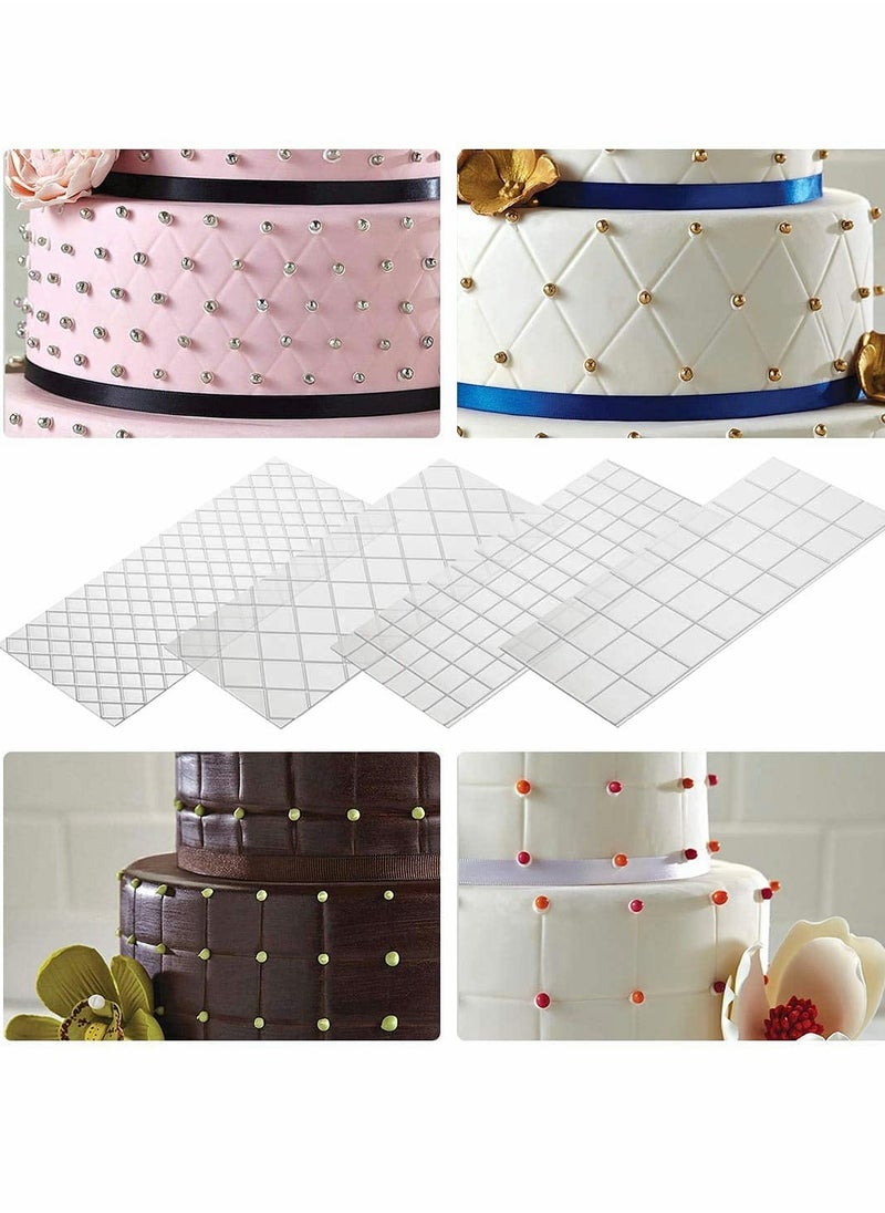 KASTWAVE - Transparent Cake Fondant Impression Mat, Baking Decoration Tools,Square Diamond Grid Border Vine Lace Texture Embossed Mat for Decorating - Image 1