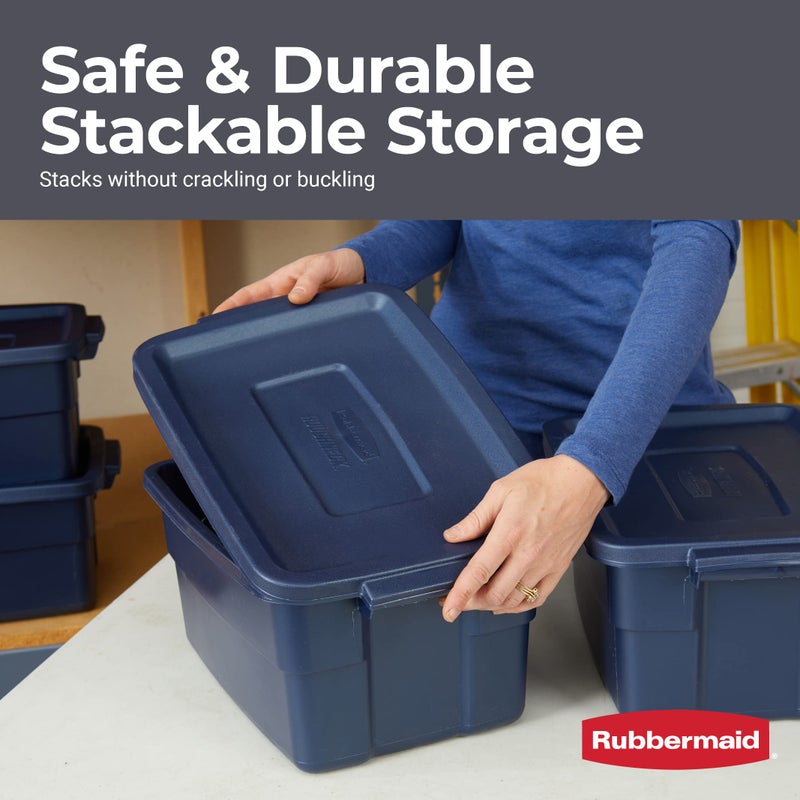 Rubbermaid حاوية روفنيك من ربرمايد سعة 3 جالون، 6 عبوات، مصنوعة في الولايات المتحدة، لون أزرق داكن معدني، صناديق تخزين بلاستيكية متينة قابلة للتكديس مع أغطية ومقابض - Image 5