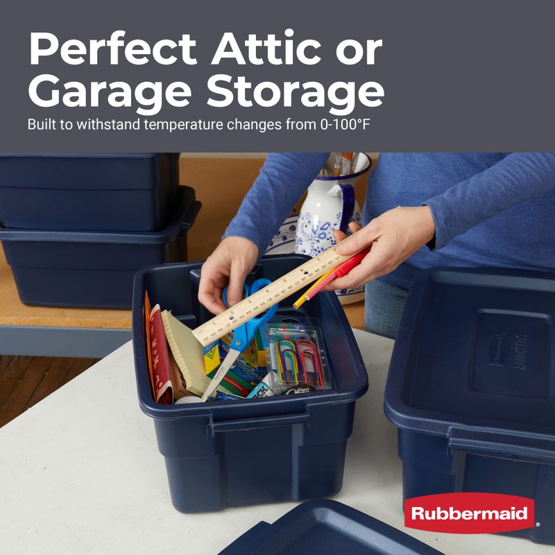 Rubbermaid حاوية روفنيك من ربرمايد سعة 3 جالون، 6 عبوات، مصنوعة في الولايات المتحدة، لون أزرق داكن معدني، صناديق تخزين بلاستيكية متينة قابلة للتكديس مع أغطية ومقابض - Image 4