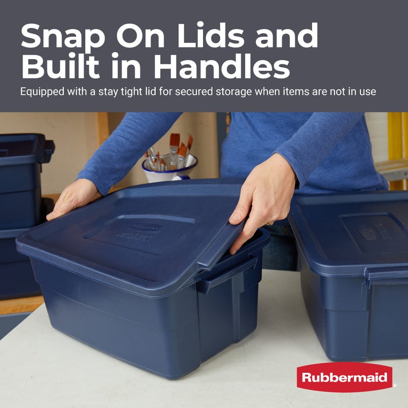 Rubbermaid حاوية روفنيك من ربرمايد سعة 3 جالون، 6 عبوات، مصنوعة في الولايات المتحدة، لون أزرق داكن معدني، صناديق تخزين بلاستيكية متينة قابلة للتكديس مع أغطية ومقابض - Image 3