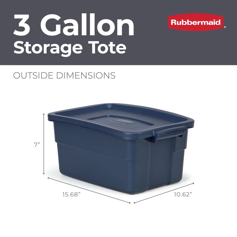 Rubbermaid حاوية روفنيك من ربرمايد سعة 3 جالون، 6 عبوات، مصنوعة في الولايات المتحدة، لون أزرق داكن معدني، صناديق تخزين بلاستيكية متينة قابلة للتكديس مع أغطية ومقابض - Image 2
