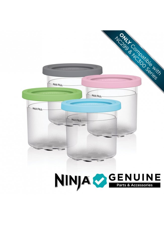 Ninja Ninja Creami Pints 4 Pack, Compatible with NC299AMZ & NC300s Series Creami Ice Cream Makers, Genuine Ninja Pint, BPA-Free & Dishwasher Safe, Color Lids, Clear/Grey/Lime/Pink/Aqua, XSKPLD4BCD  - Image 2
