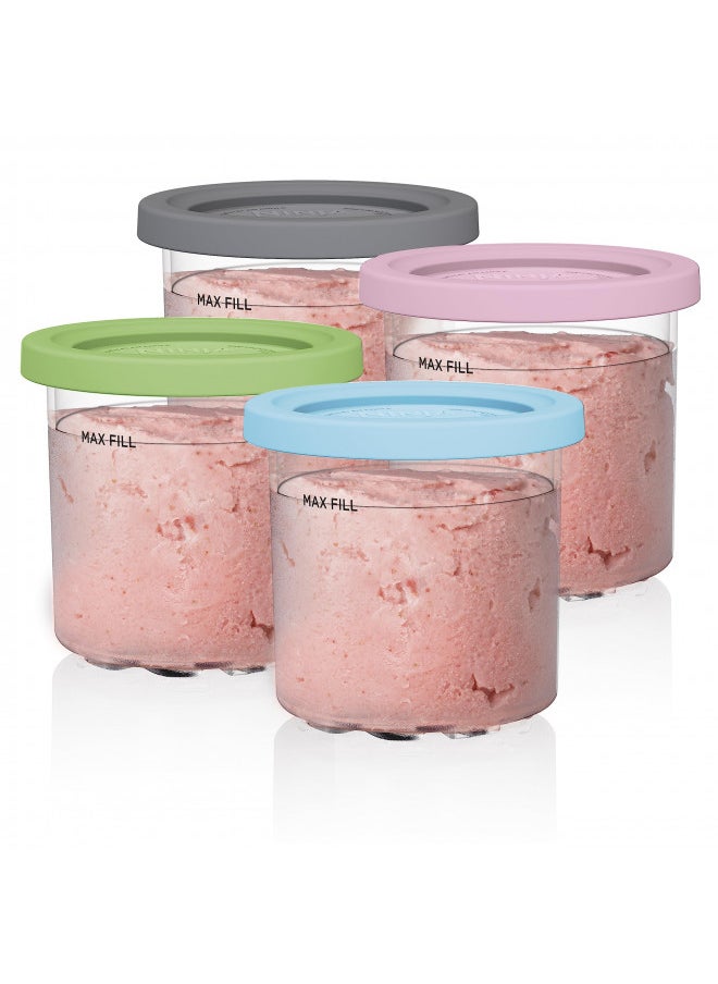 Ninja Ninja Creami Pints 4 Pack, Compatible with NC299AMZ & NC300s Series Creami Ice Cream Makers, Genuine Ninja Pint, BPA-Free & Dishwasher Safe, Color Lids, Clear/Grey/Lime/Pink/Aqua, XSKPLD4BCD  - Image 1