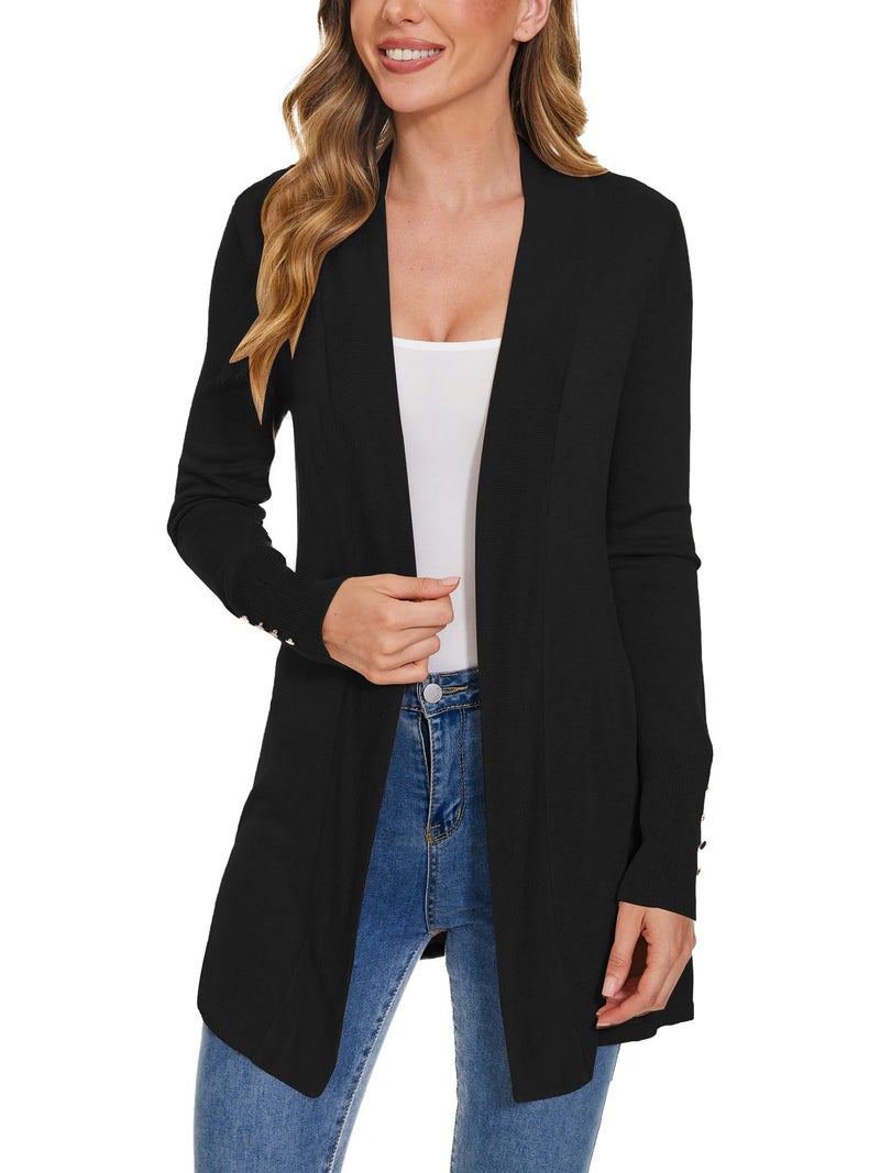 ROW 8 ROW Black Cardigan for Women Dressy Casual Long Sleeve Open Front Knit Cardigan Sweaters - Image 3