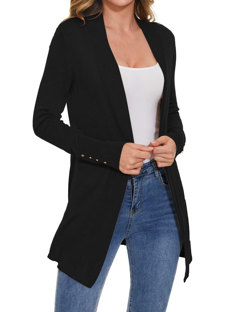 ROW 8 ROW Black Cardigan for Women Dressy Casual Long Sleeve Open Front Knit Cardigan Sweaters - Image 2