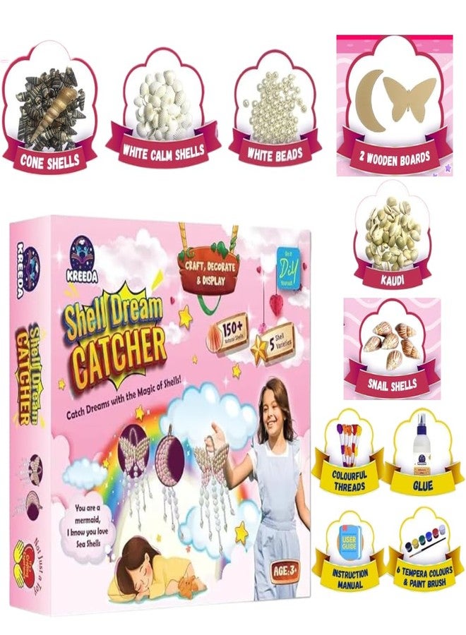 KREEDA- DIY Sea Shell Dream Catcher | Art & Craft Kit | DIY 150+ Natural Sea Shells | Creative Activity | Butterfly and Moon DIY kit | Gifts for Girls & Boys Ages 6, 7, 8, 9, 10, 11, 12 - Image 1