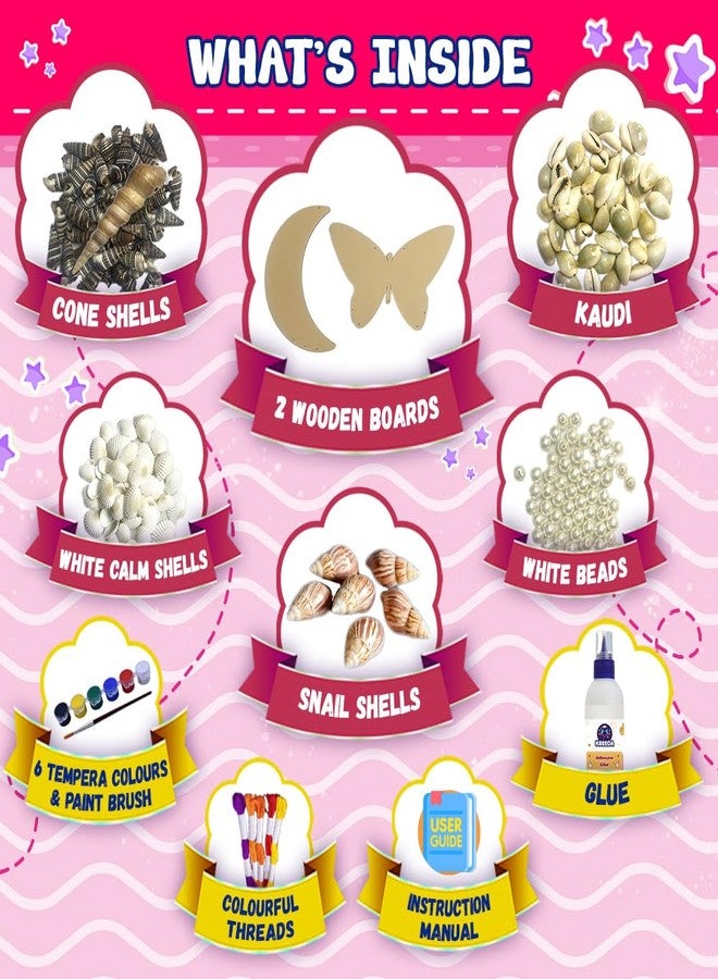 KREEDA- DIY Sea Shell Dream Catcher | Art & Craft Kit | DIY 150+ Natural Sea Shells | Creative Activity | Butterfly and Moon DIY kit | Gifts for Girls & Boys Ages 6, 7, 8, 9, 10, 11, 12 - Image 2