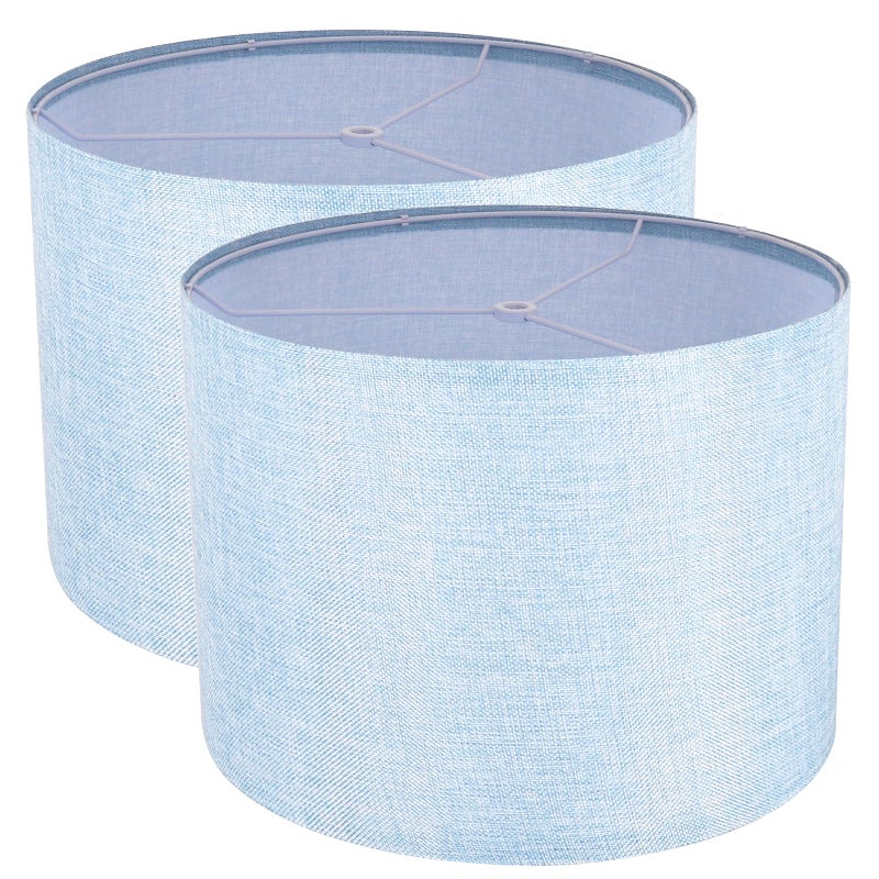 Koorle Lamp Shades Set of 2, Drum Lampshade for Table Lamps Floor Lamp, 13" Top X 13" Bottom X 10" High Blue Large Line Fabric Lamp Shades, Easy Assembly Replacement Lampshades - Image 1