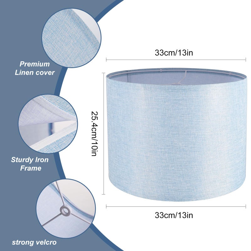 Koorle Lamp Shades Set of 2, Drum Lampshade for Table Lamps Floor Lamp, 13" Top X 13" Bottom X 10" High Blue Large Line Fabric Lamp Shades, Easy Assembly Replacement Lampshades - Image 2