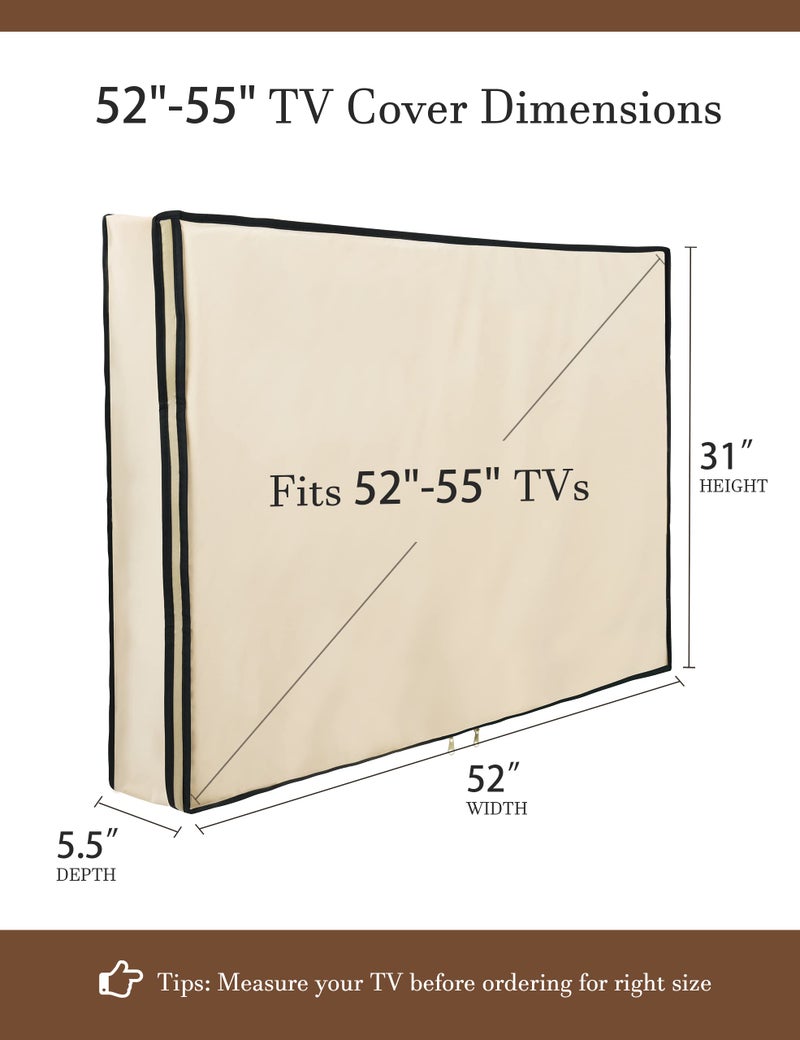 iBirdie Outdoor Waterproof and Weatherproof TV Cover with Zipper for 52 to 55 inch Outside Flat Screen TV, Beige 600D Thick Fabric Protector - Image 2