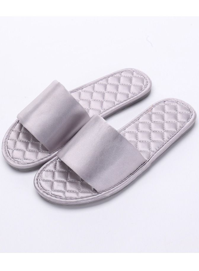 Loquat Women's Solid Color Satin Flat Slippers Indoor Non Slip Slippers Open Toe Grey