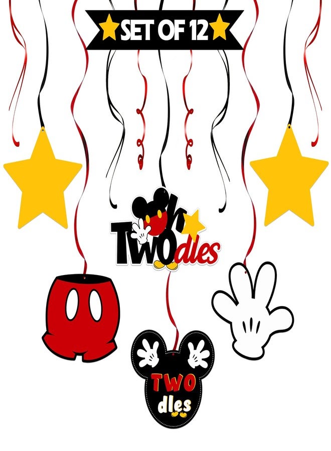 LINGTEER Oh Twodles Birthday Swirls Streamers - Cheers to Boys 2nd Birthday Kids Two Years Old Mouse Theme Party Hanging Decorations. - Image 1