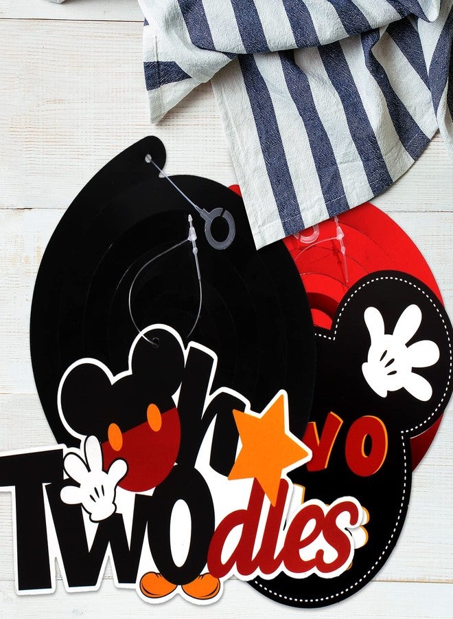 LINGTEER Oh Twodles Birthday Swirls Streamers - Cheers to Boys 2nd Birthday Kids Two Years Old Mouse Theme Party Hanging Decorations. - Image 2