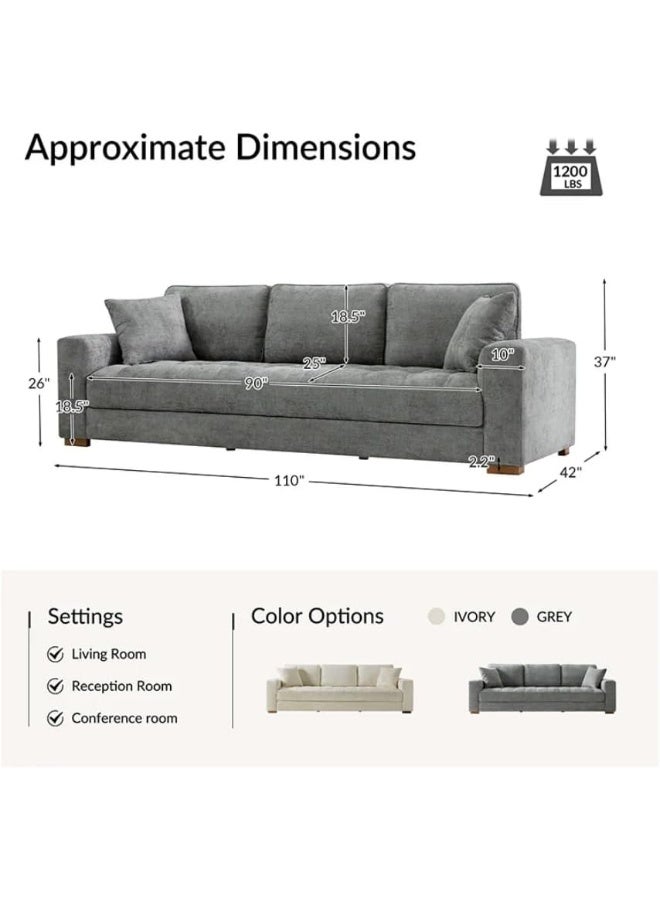 Poppins Home 3-Seater Wide Sofa Couch â€“ Ideal for Living Room with Plush Seating and Premium Soft Fabric (Grey) - Image 2