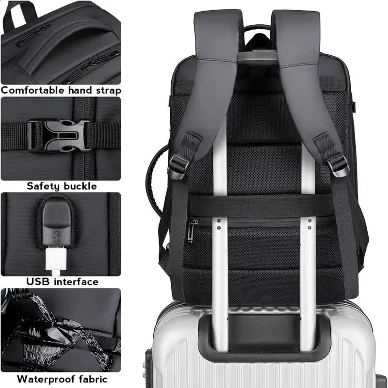 Contacts Expandable Travel Backpack 40L, Waterproof, USB Charging, Anti-Theft Pocket, 17" Laptop Compartment, TSA-Friendly 180Â° Opening for Business, Work, and Travel (Grey) - Image 5