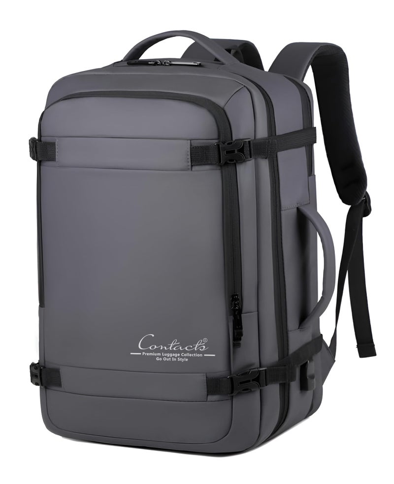 Contacts Expandable Travel Backpack 40L, Waterproof, USB Charging, Anti-Theft Pocket, 17" Laptop Compartment, TSA-Friendly 180Â° Opening for Business, Work, and Travel (Grey) - Image 1