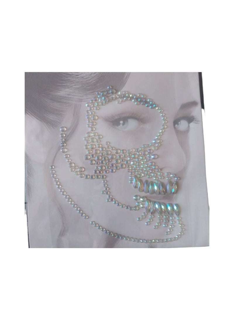 Rhinestone Sugar Skull Makeup Design – Glitter Face Tattoo for Halloween, Day of the Dead & Festivals | Sparkling Crystal Gems Skull Look for Women Who Love Glam & Gothic Beauty - Image 1