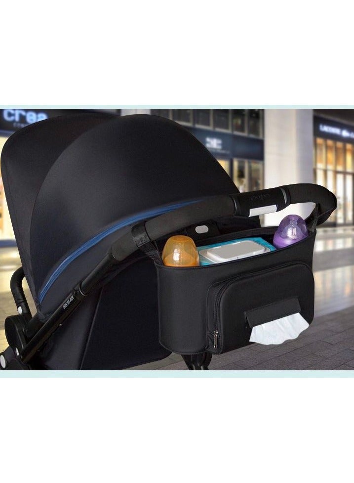 Goolsky Universal PU Leather Stroller Organizer with Insulated Cup Holder, Tissue Pocket, Adjustable Strap, and Large Capacity for Baby Essentials - Fits Any Stroller - Image 1