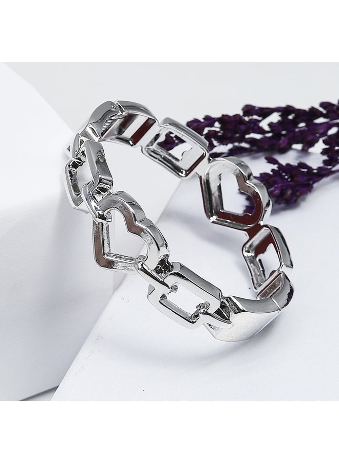FLUFFY Heart shape Bold Bracelet Of Fluffy Women's Accessories-Silver - Image 1