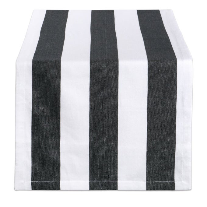 CABANA DOBBY STRIPE TABLETOP COLLECTION 18X72INCH TABLE RUNNER BLACK WHITE